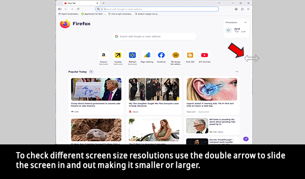 Use double arrow to move screen in and out.